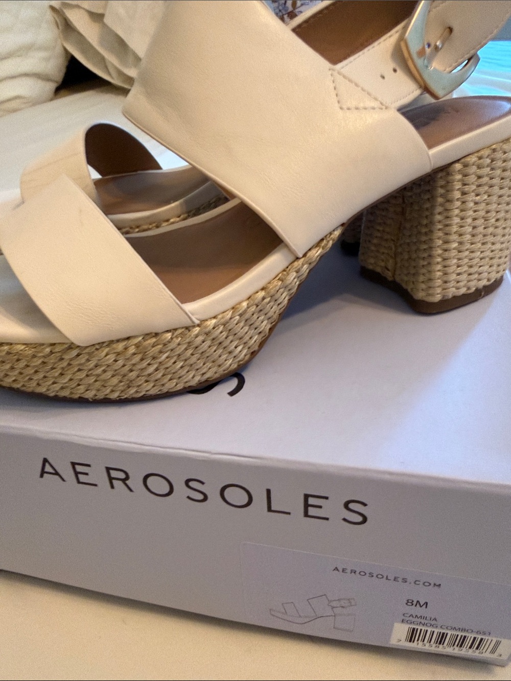AEROSOLES Cream Woven-Platform Block Heel Sandals